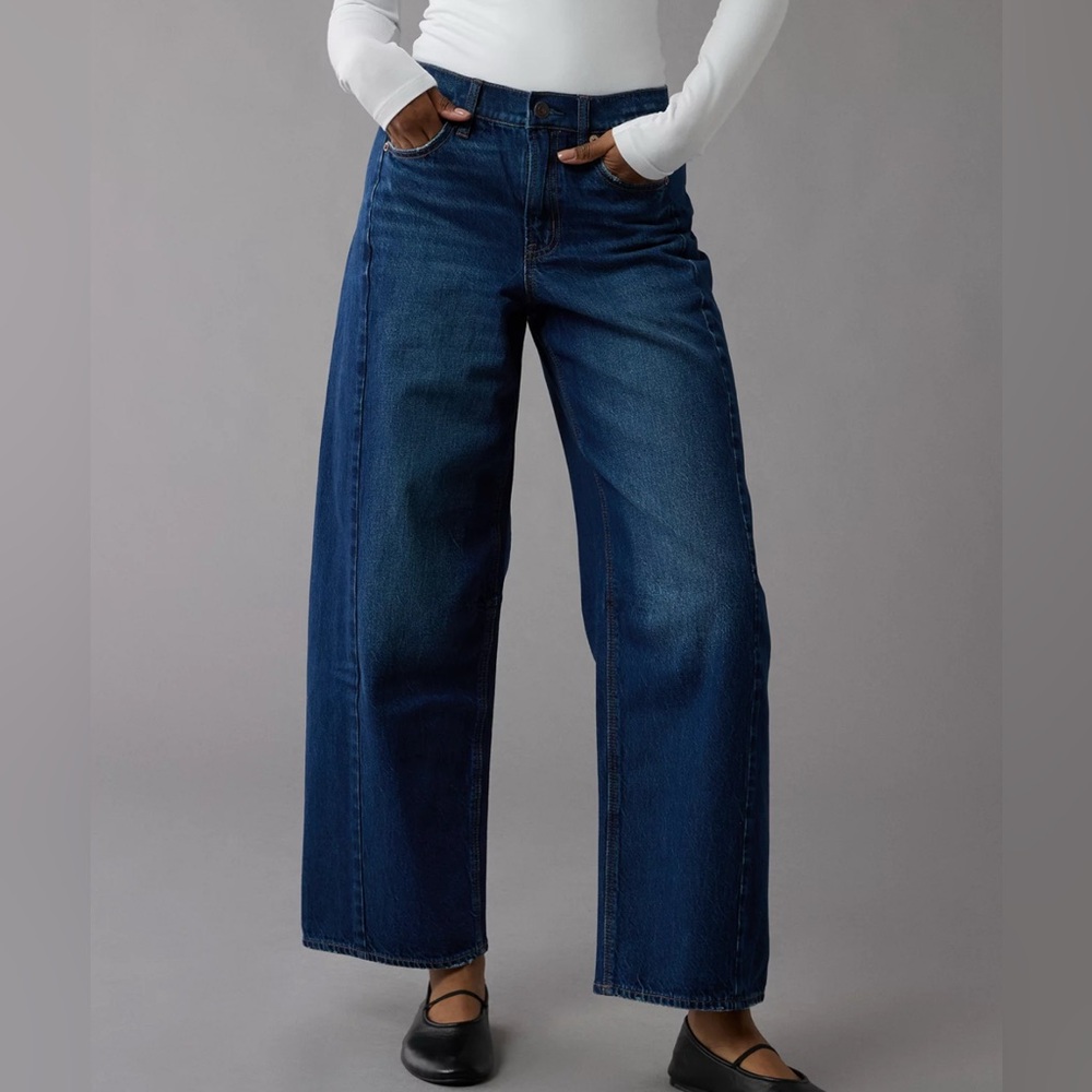 AE Dreamy Drape Strigid Barrel Jean 14R Dark Rich Indigo